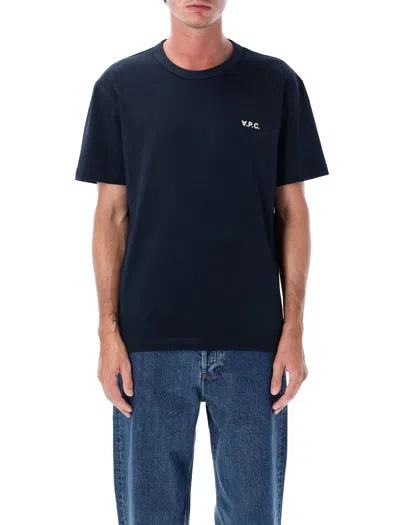 Apc A.p.c. A.p.c. Blue T-shirt With Embroidered Logo In Black