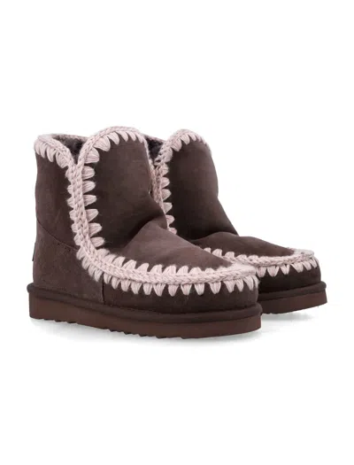 Mou Eskimo 18 Sheepskin Boots With Crochet Stitching In Brown
