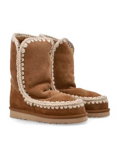 Mou Eskimo 24 Sheepskin Boots With Crochet Stitching In Blue