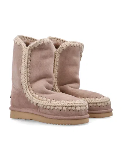 Mou Eskimo 24 Sheepskin Boots With Crochet Stitching In Brown