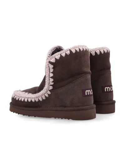 Mou Eskimo 18 Sheepskin Boots With Crochet Stitching In Brown