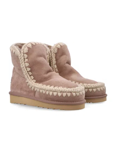 Mou Eskimo 18 Sheepskin Boots With Crochet Stitching In Brown
