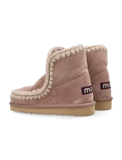 Mou Eskimo 18 Sheepskin Boots With Crochet Stitching In Brown