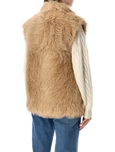 Urbancode Beige Sleeveless Shearling With Front Closure In Faux Fur Woman In Brown