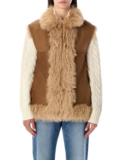 Urbancode Beige Sleeveless Shearling With Front Closure In Faux Fur Woman In Brown