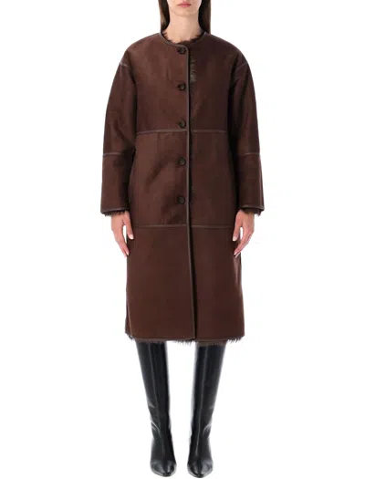 Urbancode Brown Shearling With Hidden Front Fastening In Faux Fur Woman In Brown