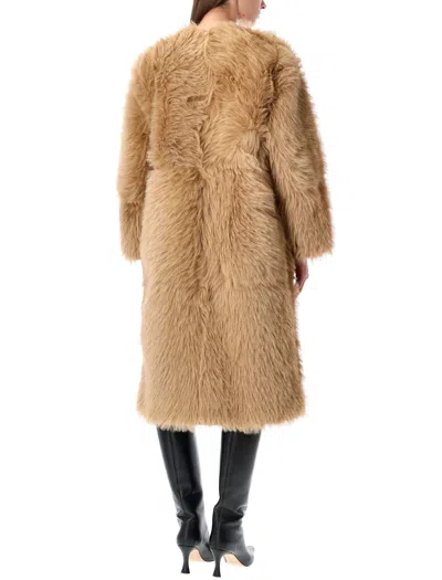 Urbancode Beige Shearling Coat With Round Neck And Front Closure In Faux Fur Woman In Brown