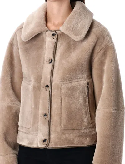 Urbancode Beige Shearling Coat With Classic Collar And Button Closure In Faux Fur Woman In Brown