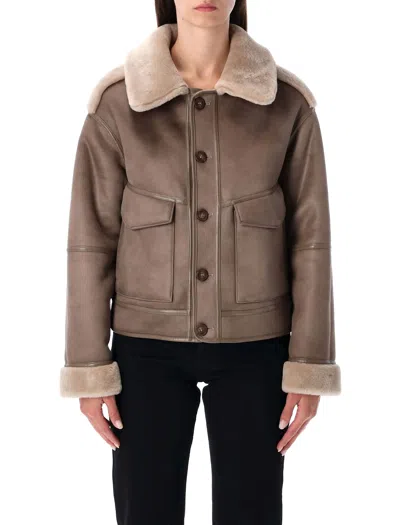 Urbancode Beige Shearling Coat With Classic Collar And Button Closure In Faux Fur Woman In Brown