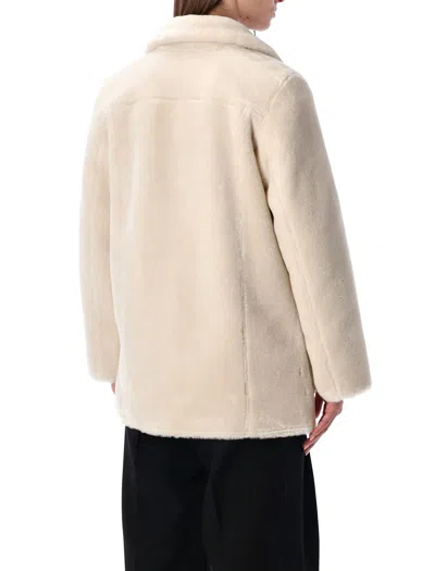 Urbancode White Single-breasted Jacket With Classic Lapels In Faux Fur Woman In Neutral