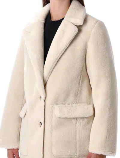 Urbancode White Single-breasted Jacket With Classic Lapels In Faux Fur Woman In Neutral