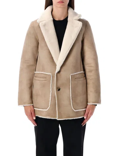 Urbancode White Single-breasted Jacket With Classic Lapels In Faux Fur Woman In Neutral