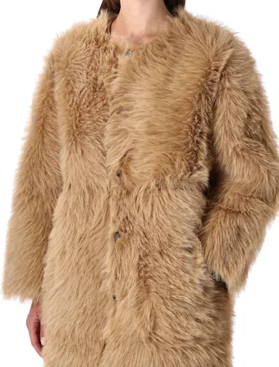 Urbancode Beige Shearling Coat With Round Neck And Front Closure In Faux Fur Woman In Brown
