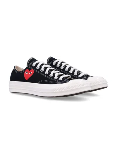 Comme Des Garçons Canvas Sneakers With Contrast Heart Print In Black