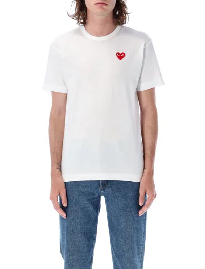 Comme Des Garçons Play White Cotton T-shirt With Crystal Heart In White
