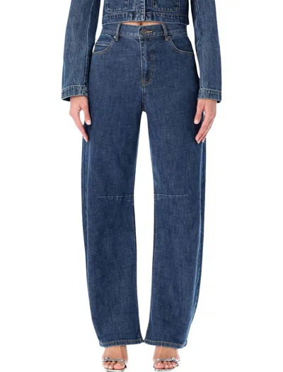 Self-portrait High-waisted Blue Barrel-leg Jeans In Blue