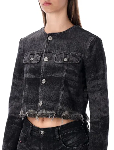 Diesel Grey Jacket With Round Neck And Frayed Edges In Cotton Blend Woman In Black