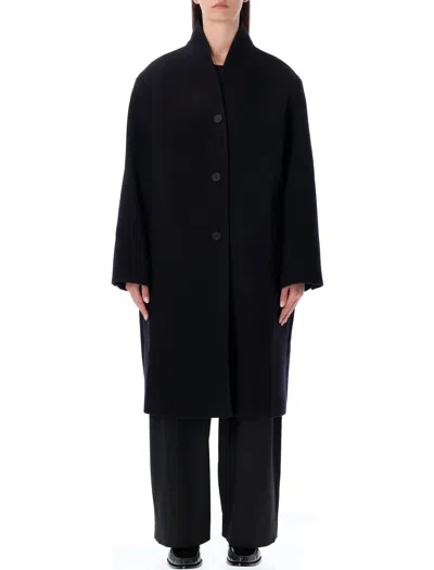 Studio Nicholson Long Coat With Structured Shoulders And Pockets In Black