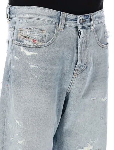 Diesel Light-wash Denim Pants With Distressed Details In Blue