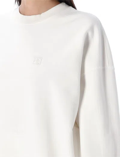 Anine Bing Monogram Fleece Dropped Shoulders Ribbed Cuffs In White