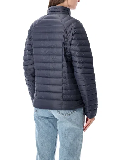 Patagonia Hooded Padded Jacket With Quilted Design And Side Pockets In Blue