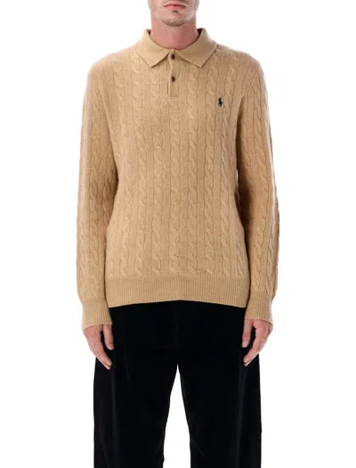 Polo Ralph Lauren Cable-knit Wool And Cashmere-blend Polo Jumper In Brown