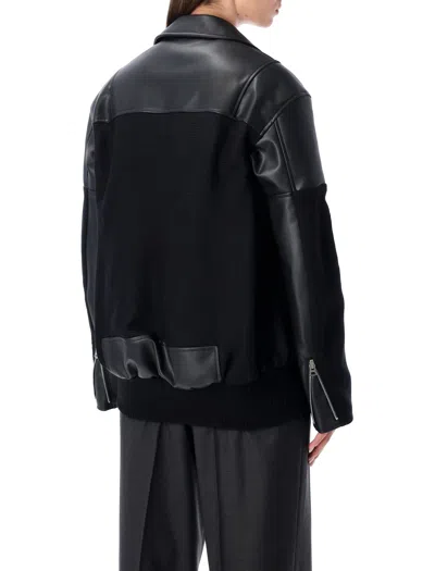 Junya Watanabe Modern Biker Jacket With Wool And Leather In Black