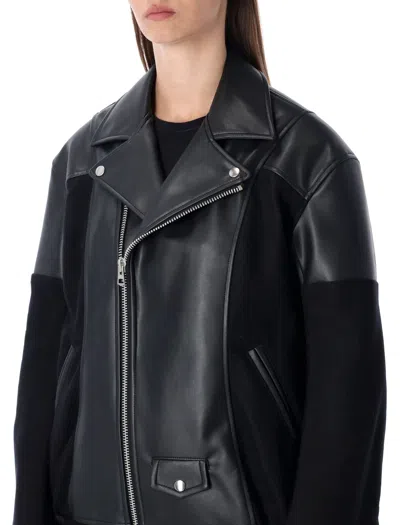 Junya Watanabe Modern Biker Jacket With Wool And Leather In Black