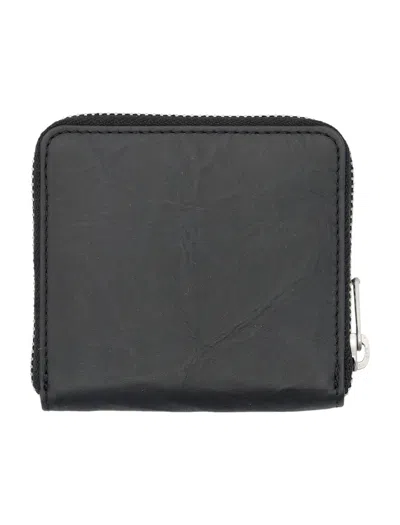 Y-3 All-around Zip Crinkle Leather Wallet In Brown