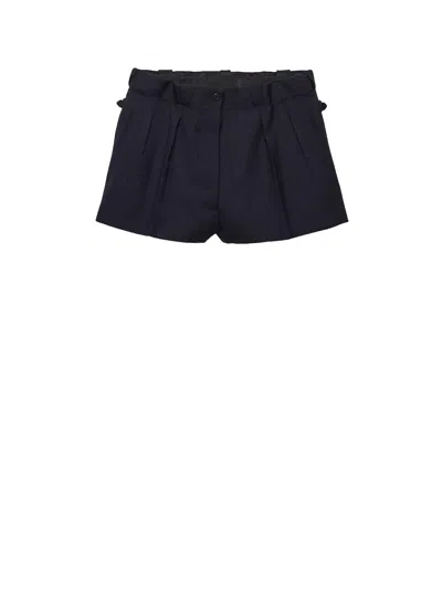 Prada Wool Shorts With Pleated Design And Belt Loops In Blue