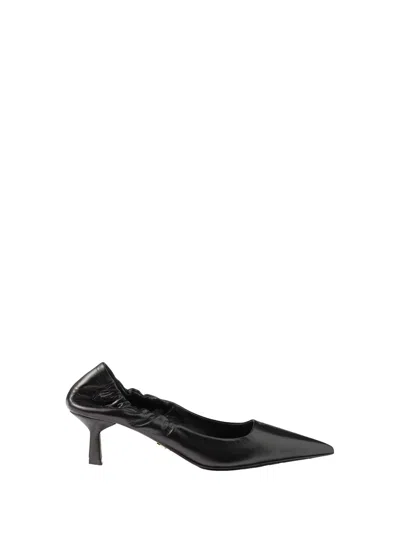Prada Pointed Toe Kitten Heel Pumps With Ruched Detail In Black