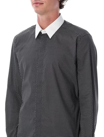Tom Ford Cotton Shirt With Diamond Print And Contrast White Collar In Black