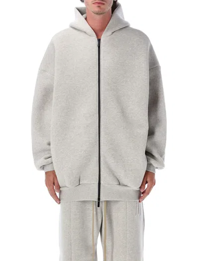 Fear Of God Grey Cotton Blend Zip Hoodie In Gray