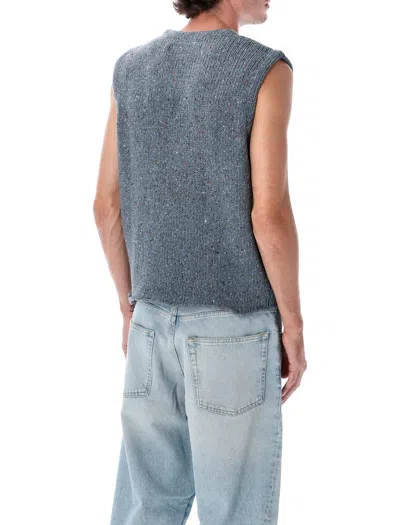 Erl Sleeveless V Neck Knit Vest With Texture In Gray
