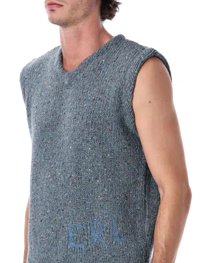 Erl Sleeveless V Neck Knit Vest With Texture In Gray