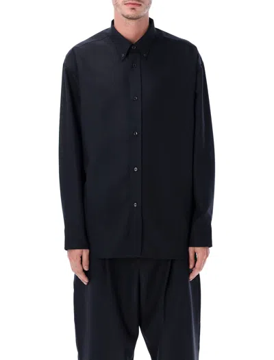 Studio Nicholson Oversized Wool Navy Blue Shirt In Black