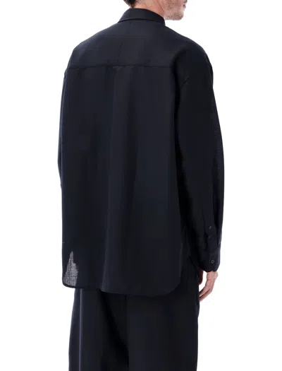 Studio Nicholson Oversized Wool Navy Blue Shirt In Black