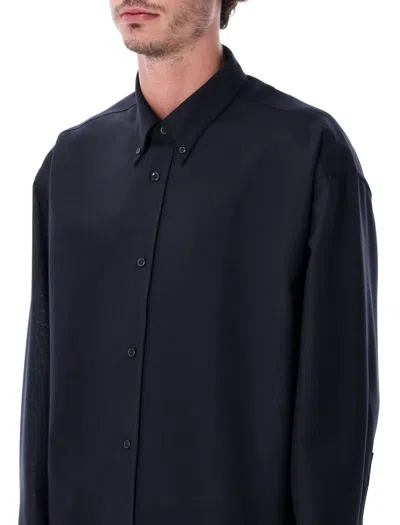 Studio Nicholson Oversized Wool Navy Blue Shirt In Black