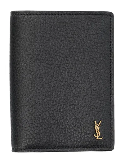Saint Laurent Tiny Cassandre Credit Card Wallet In Brown