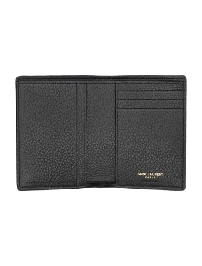 Saint Laurent Tiny Cassandre Credit Card Wallet In Brown