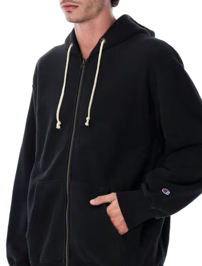Champion Reverse Weave Patch Hoodie Full Zip In Black