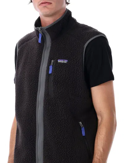 Patagonia Textured Fleece Vest With High Collar In Black