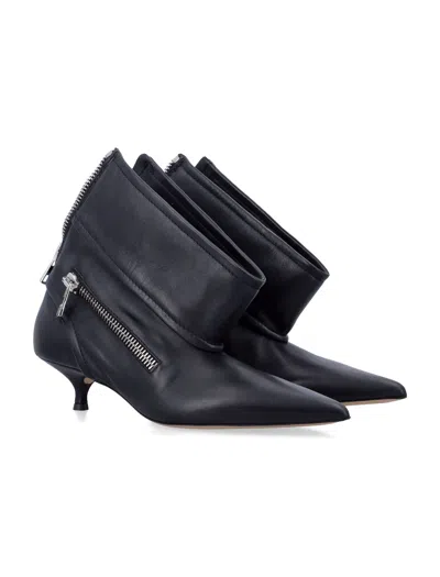 Jw Anderson J. W. Anderson Black Leather Biker Kitten Heel Ankle Boot In Black