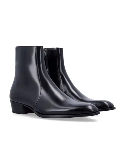 Saint Laurent Ankle Boots With Block Heel And Pointed Toe In Black