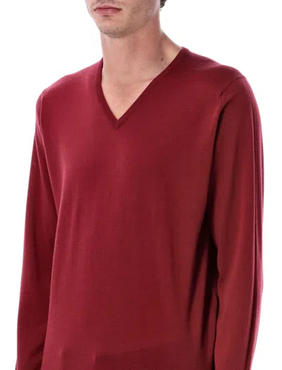 John Smedley Blenheim Extra Fine Merino Wool V-neck Jumper In Burgundy