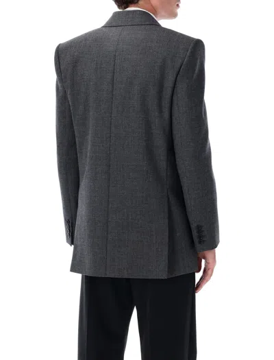 Saint Laurent Grey Double-breasted Jacket With Peak Revers In Wool Man In Gray