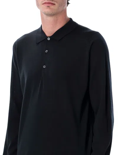 John Smedley Belper Extra Fine Merino Wool Polo Shirt In Black
