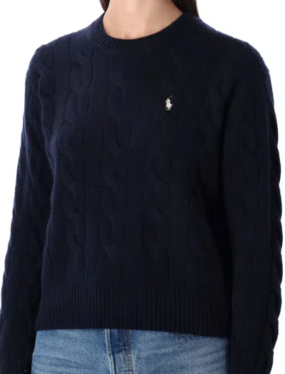 Polo Ralph Lauren Crop Knit Cable Sweater In Blue