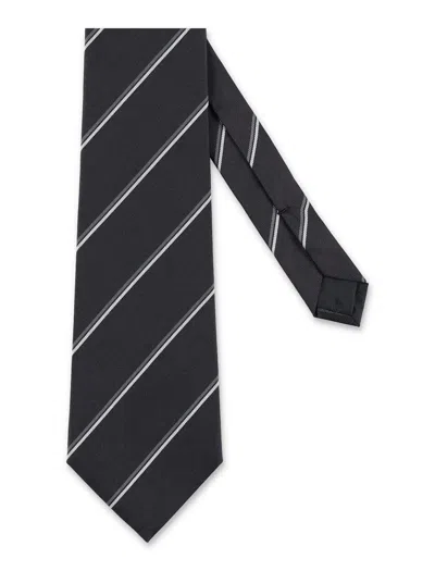 Saint Laurent Striped Wide Tie In Brown