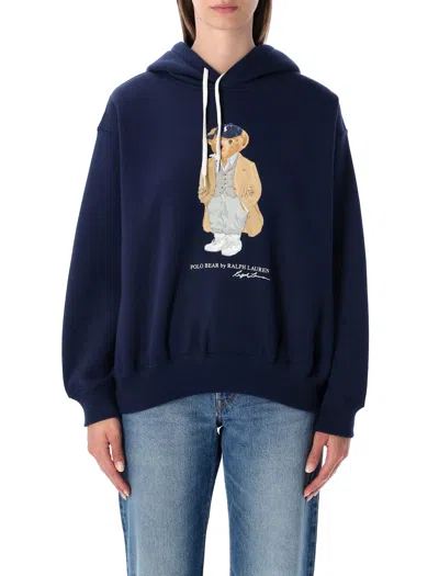 Polo Ralph Lauren Brushed Cotton Blend Sweatshirt With Iconic Polo Bear In Blue